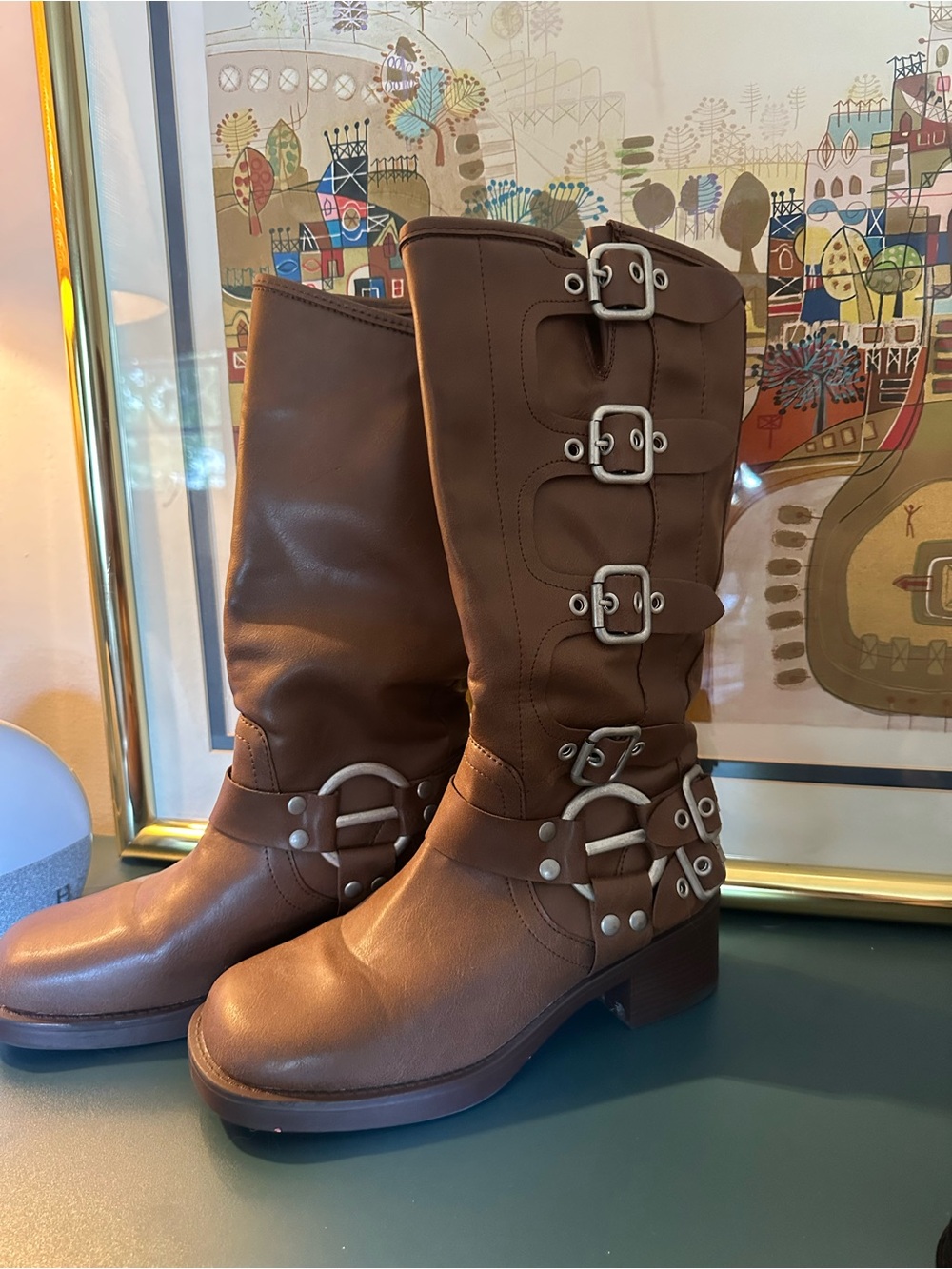 Women’s Brown Mid-Calf Buckle Boots